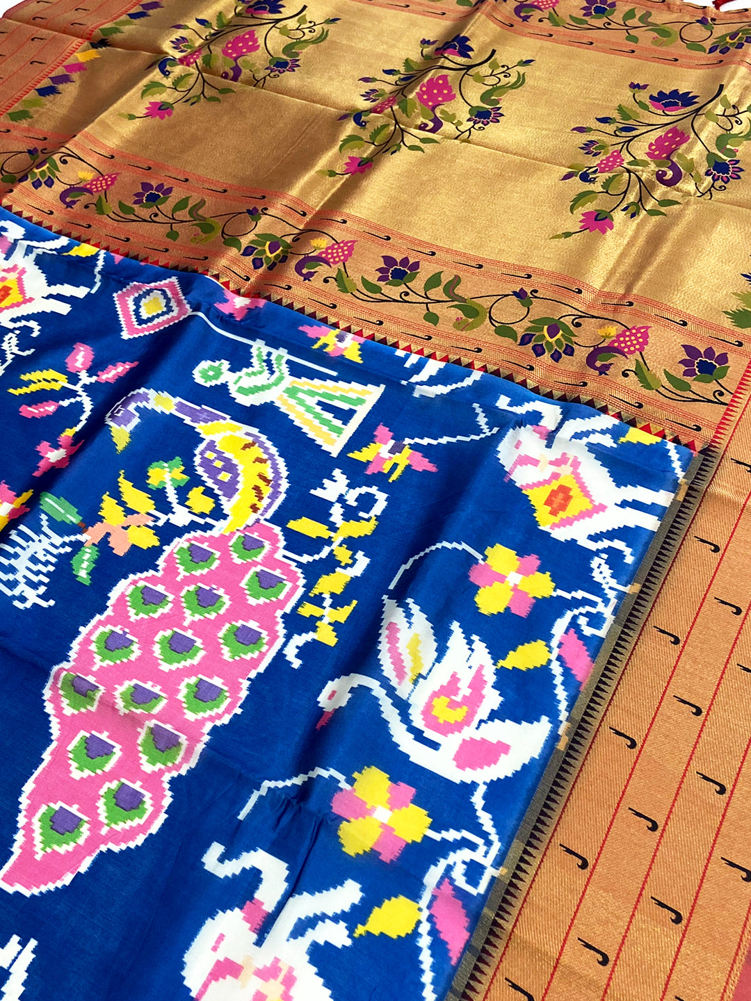 Navy Blue Paithani Pallu Digital Print Saree