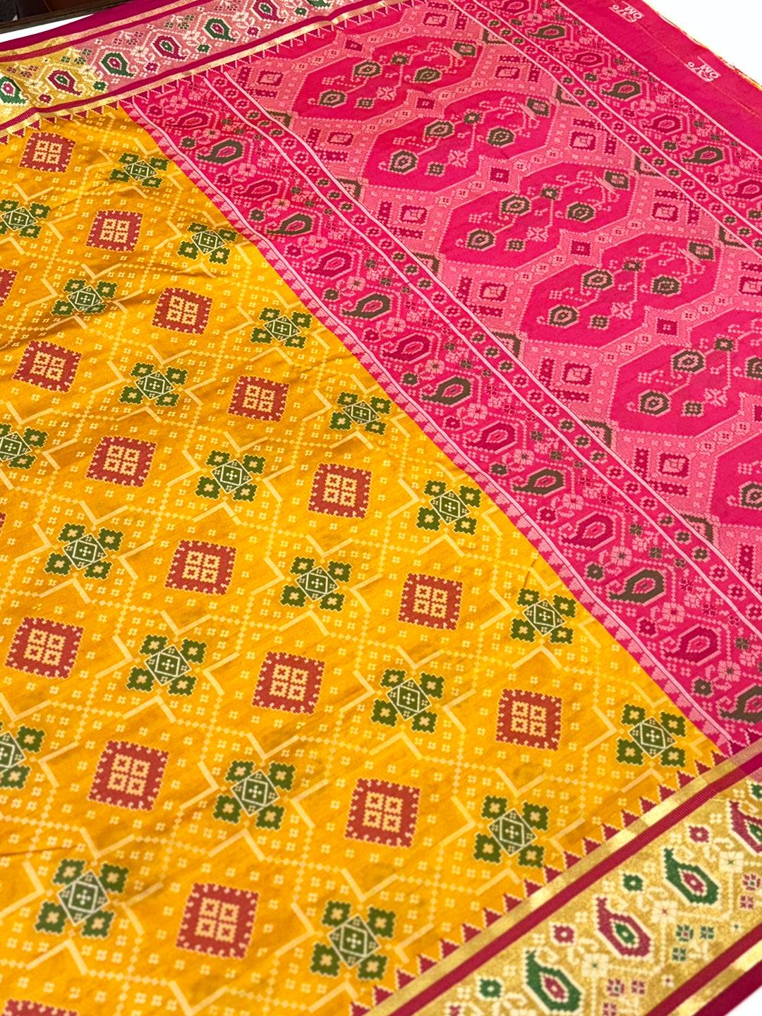 Yellow Soft Silk Saree With Patola Weaving