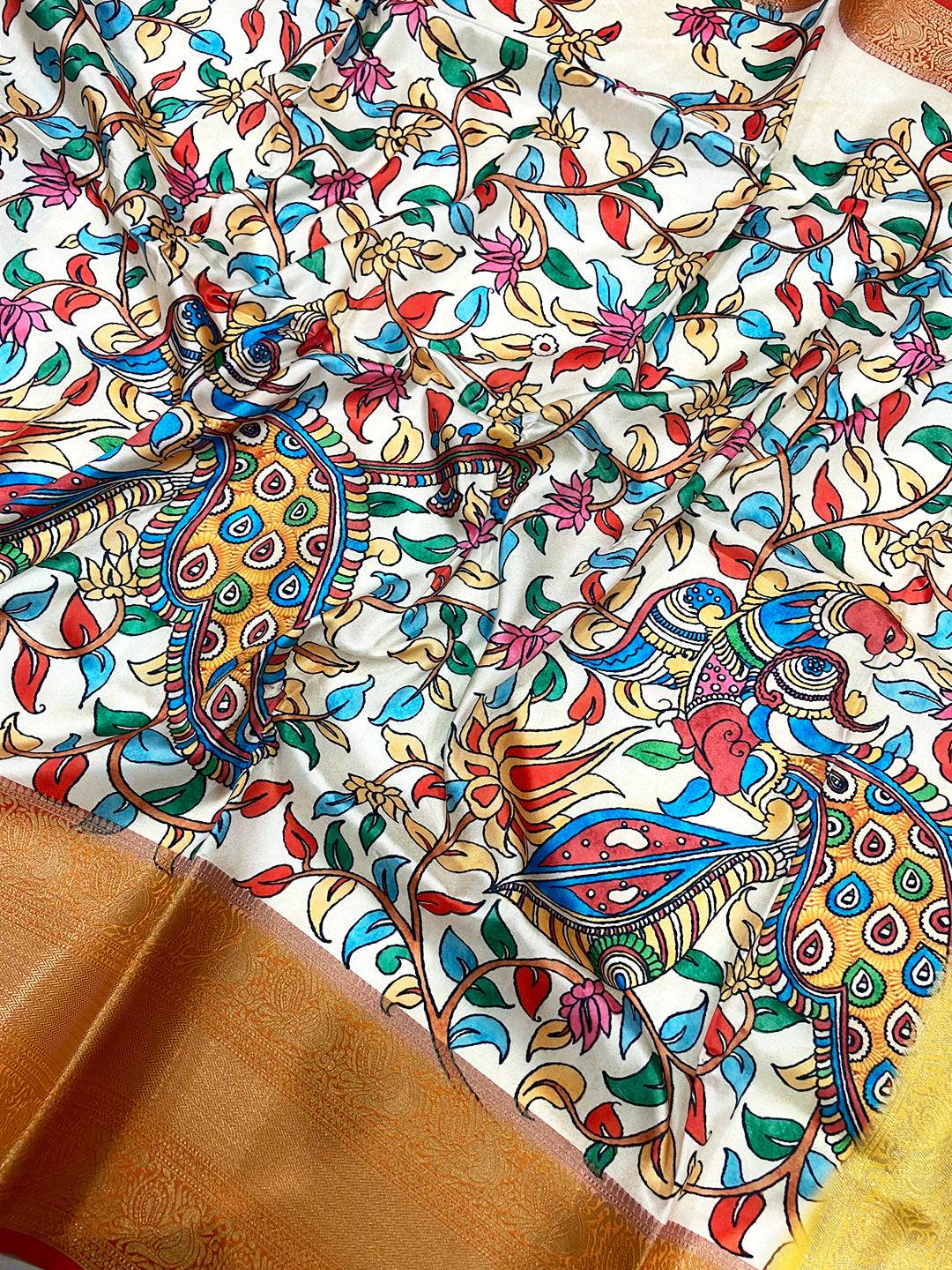 Elegant Cream Kalamkari Digital Prints Saree
