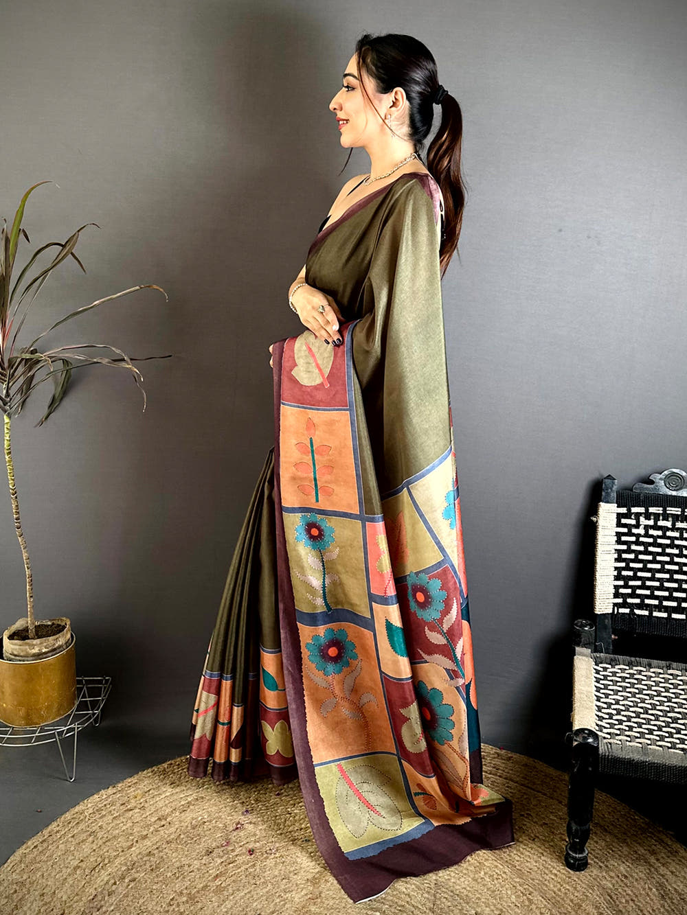Soft Tussar Geometric Block Print Saree