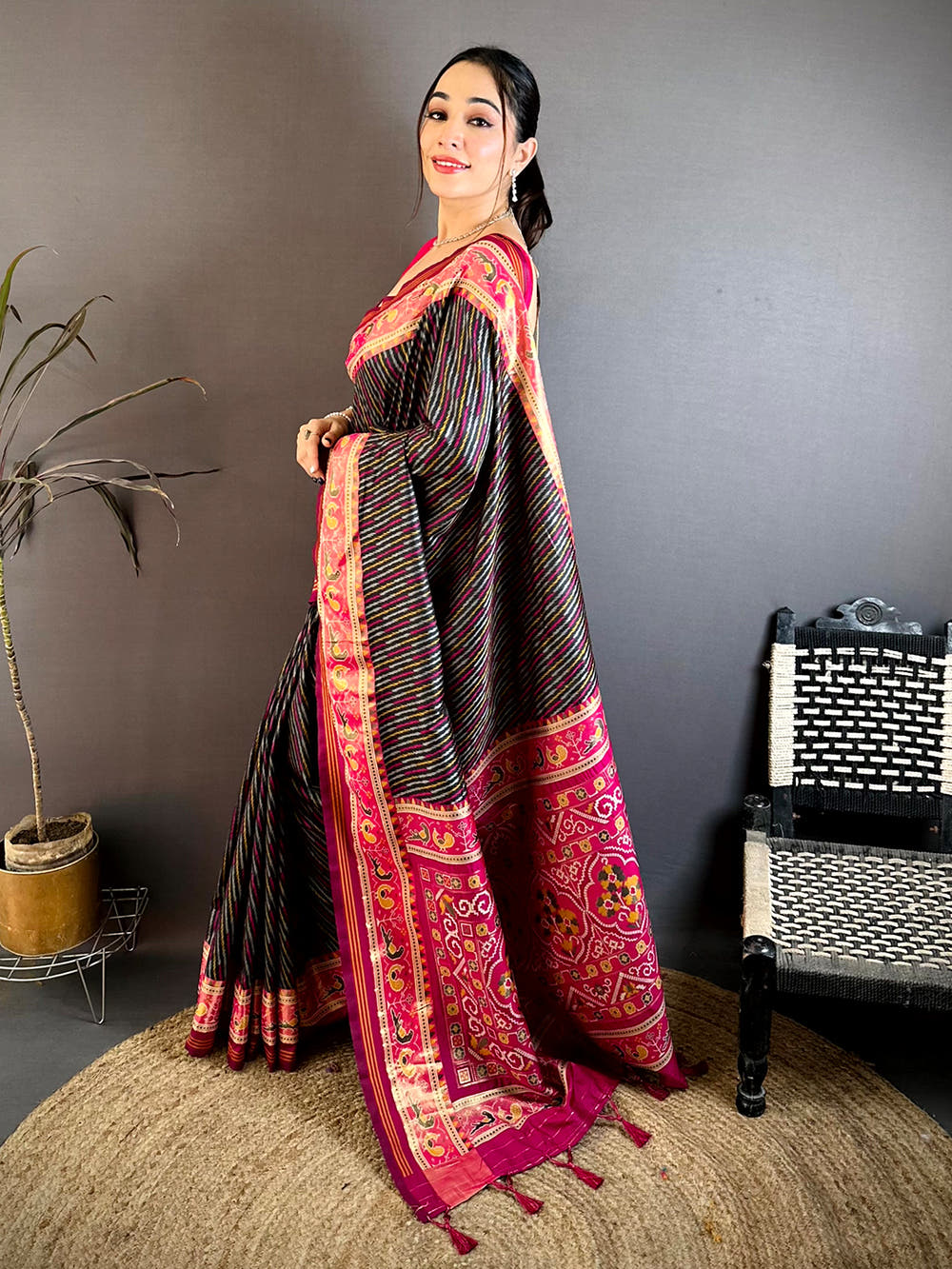 Soft Silk Patola Minakari Zari Border Saree