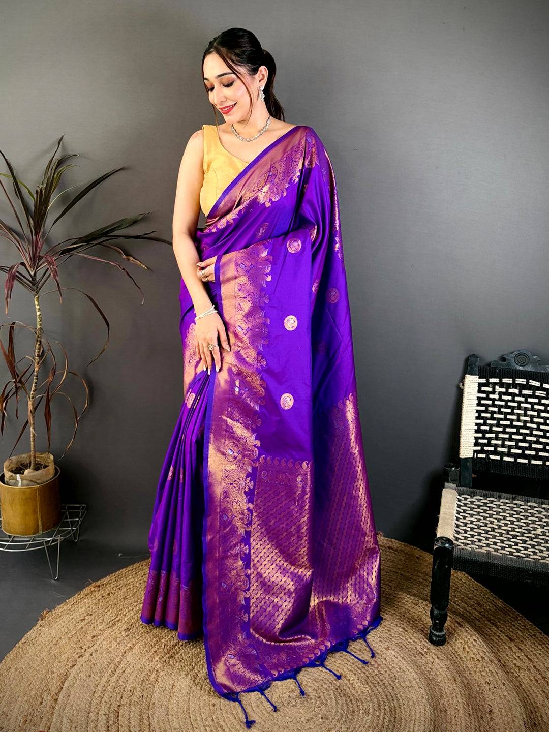 Royal Purple Kanchi Zari Work Soft Silk Saree

