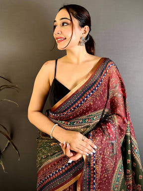Designer Linen Chanderi Kalamkari Saree