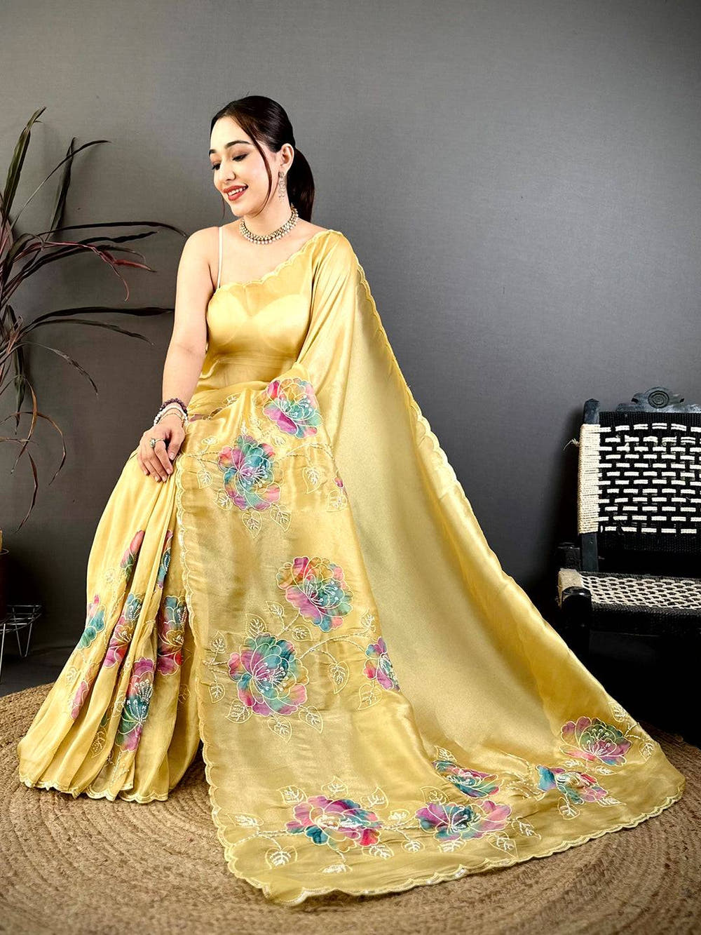 Classic Applique Pearl Embroidered Saree