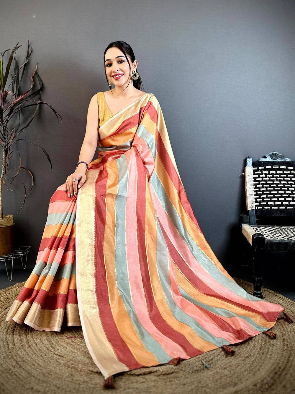 Heritage Tussar Rainbow Digital Print Saree