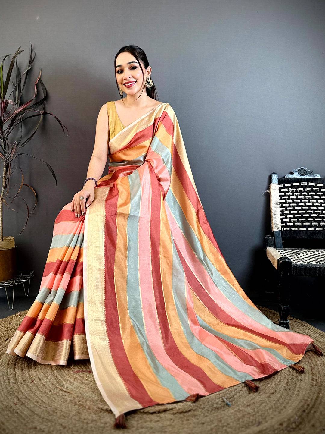 Heritage Tussar Rainbow Digital Print Saree