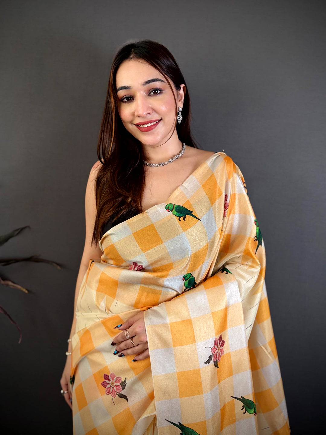 Heritage Parrot Print Soft Tussar Saree