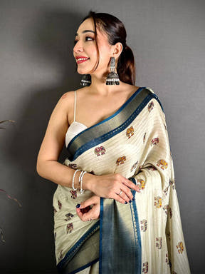 Elegant Ajrakh Block Kalamkari Dola Saree