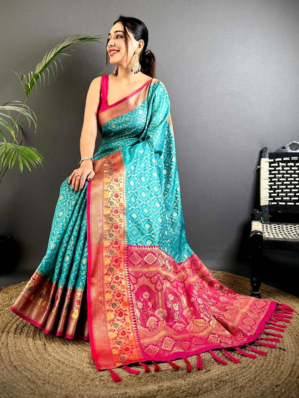 Rama Banarasi Minakari Katan Silk Saree