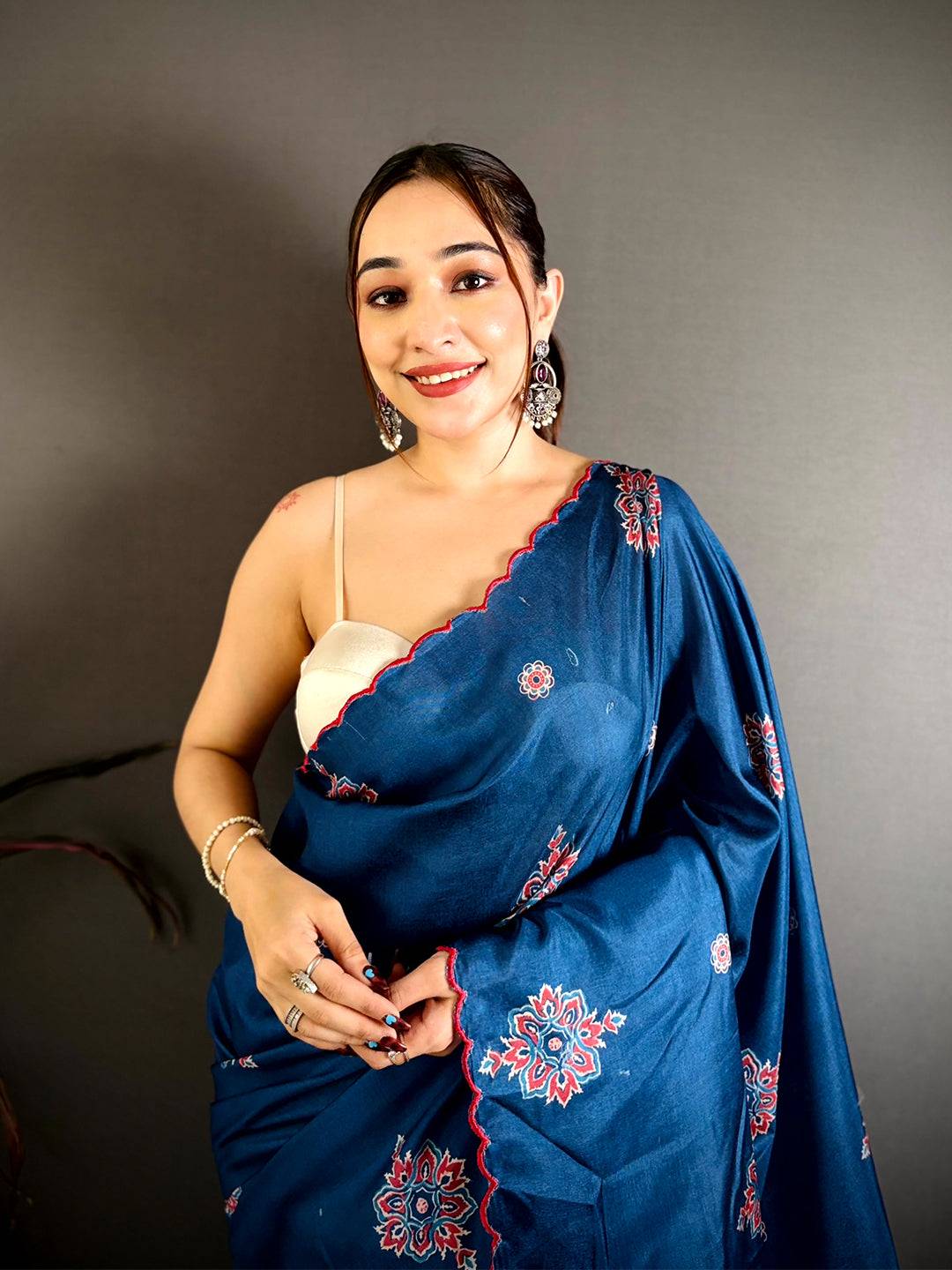 Classic Ajrakh Printed Tussar Saree

