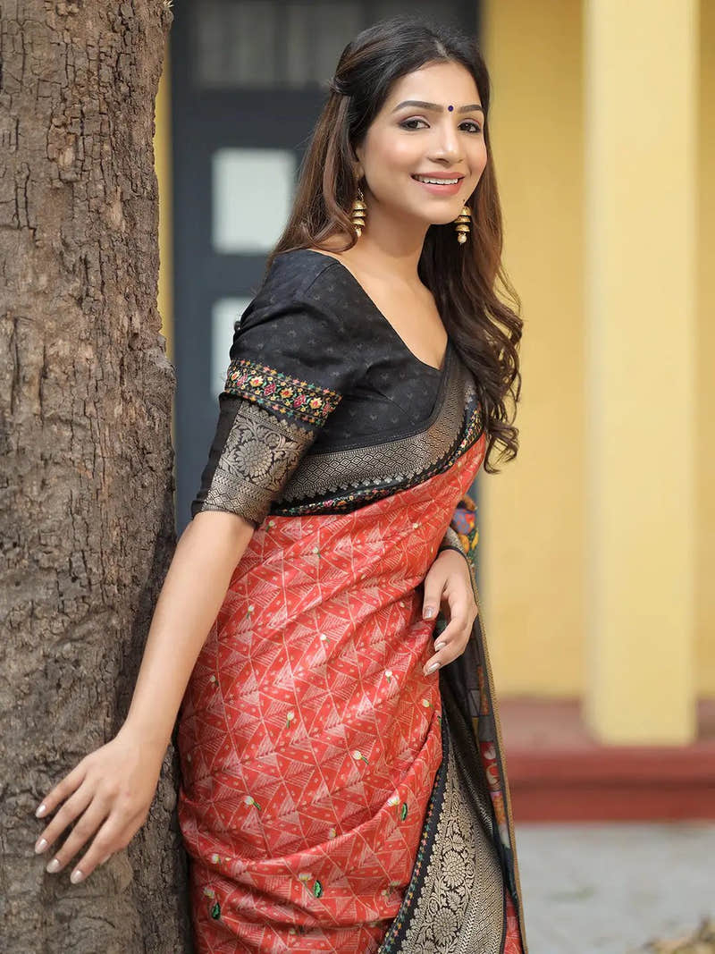 Red Colour Viscose Dola Silk Saree with Pichwai Kalamkari Print - Luxe