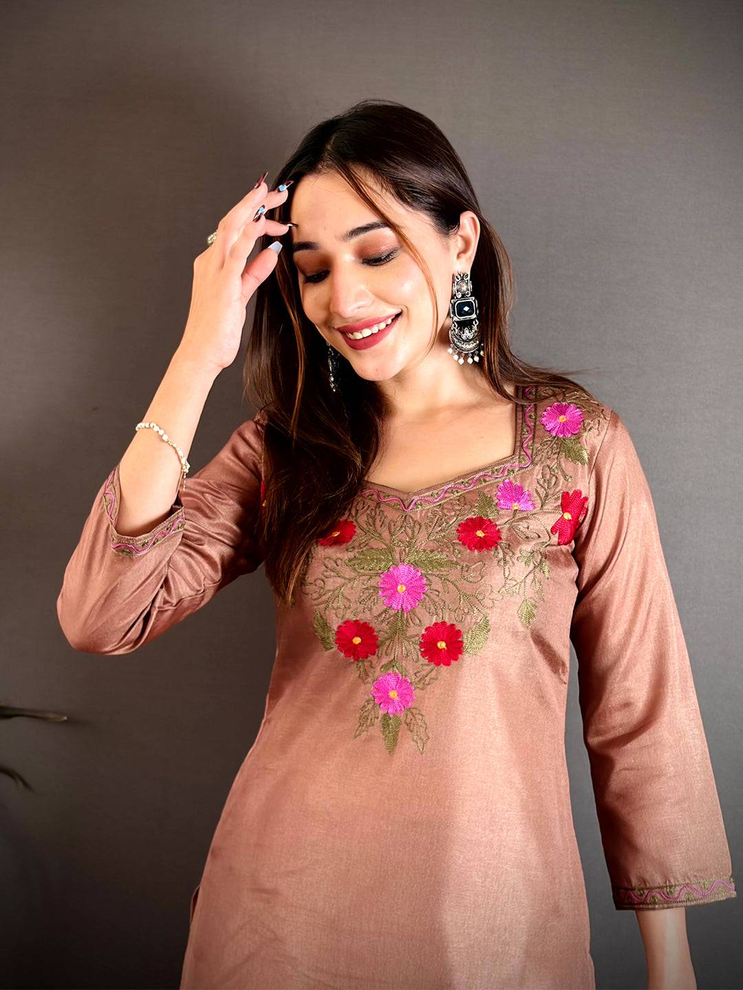 Manipuri Ari Work Diamond Neck Kurti