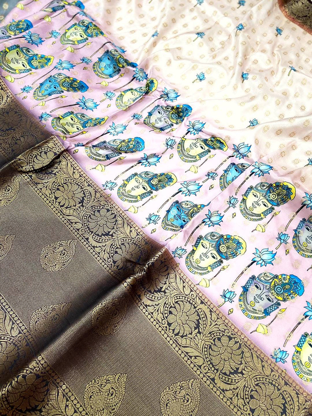 Elegance Banarasi Silk Krishna Motif Pattu Saree