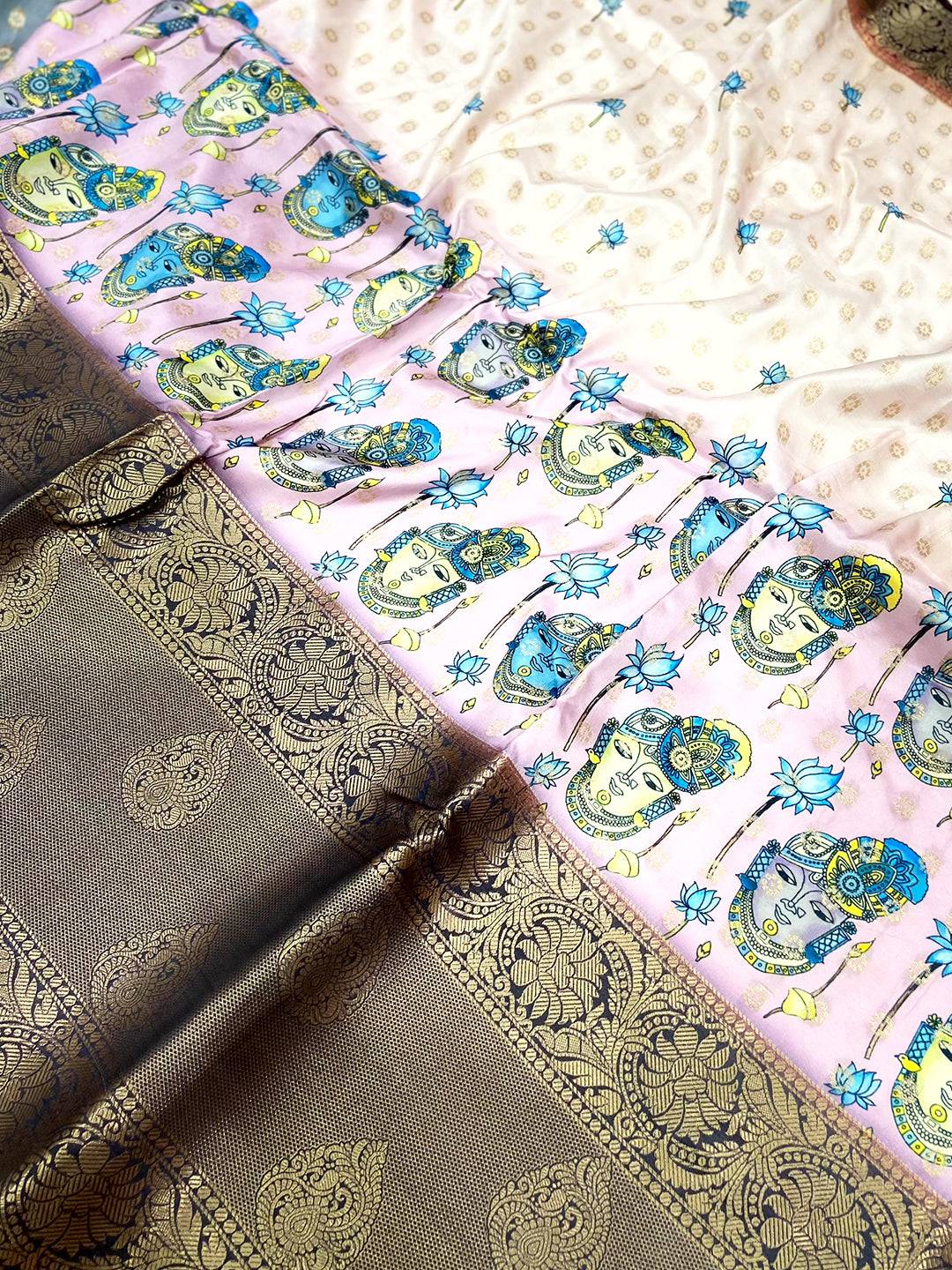 Elegance Banarasi Silk Krishna Motif Pattu Saree