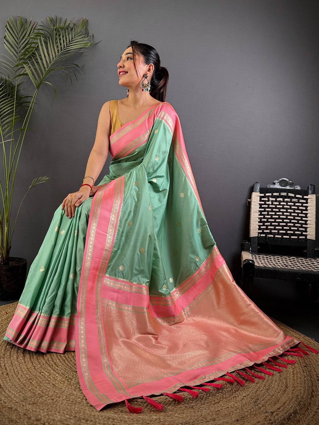 Pista Soft Silk Floral Butta Saree