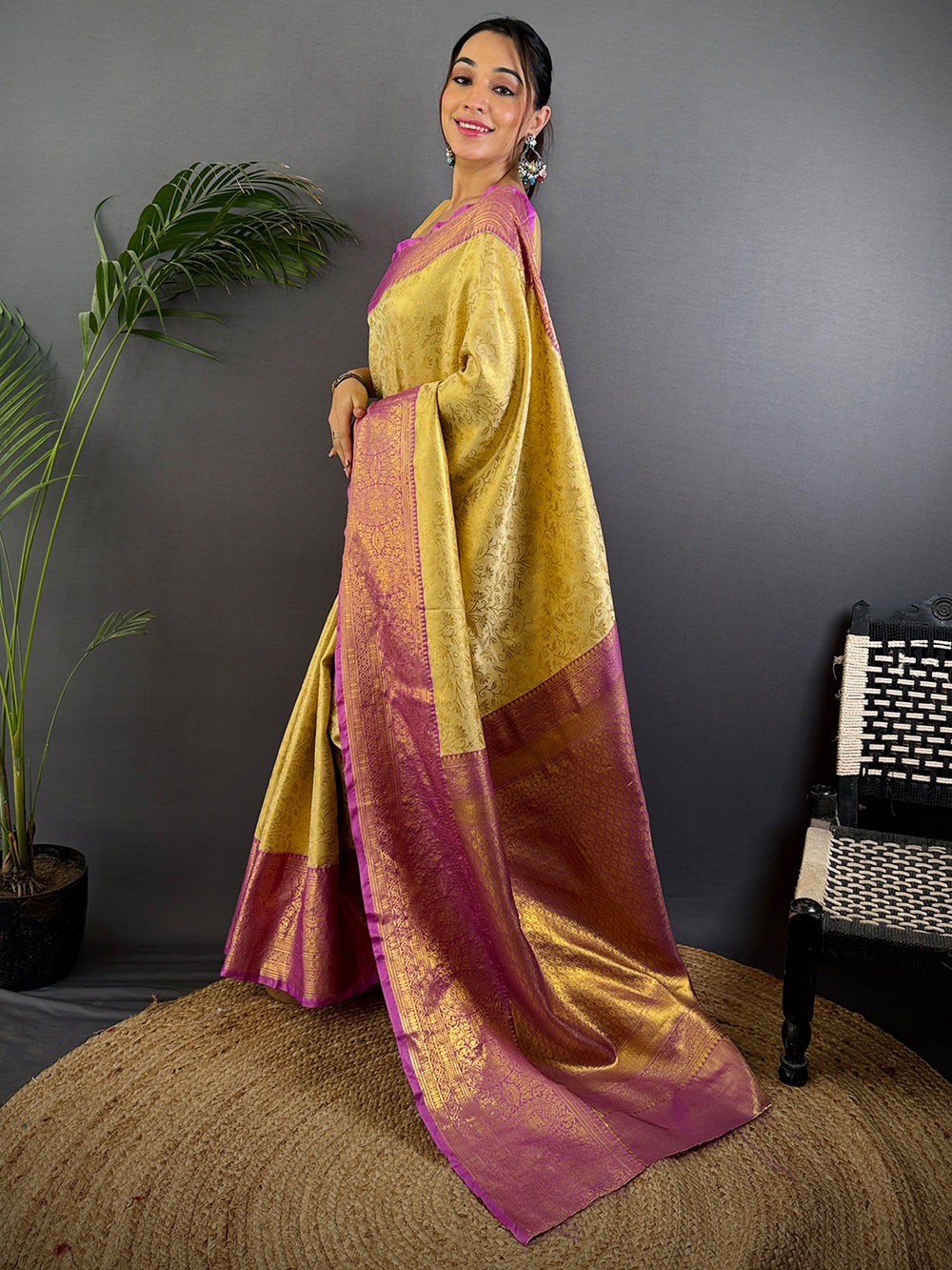 Golden Beige Dharmavaram Silk Saree