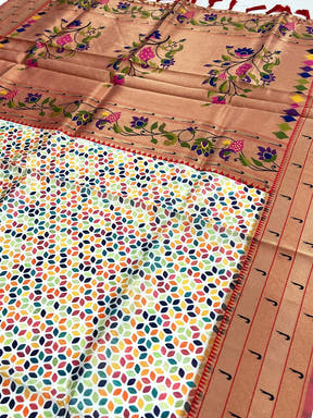 White Paithani Pallu Digital Print Saree