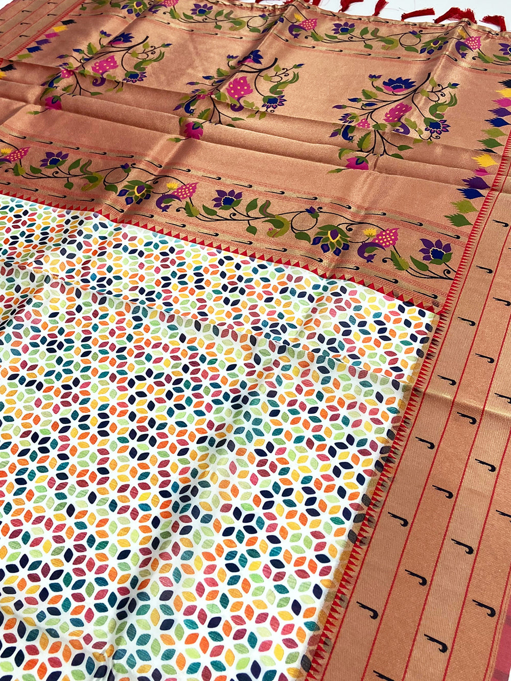 White Paithani Pallu Digital Print Saree