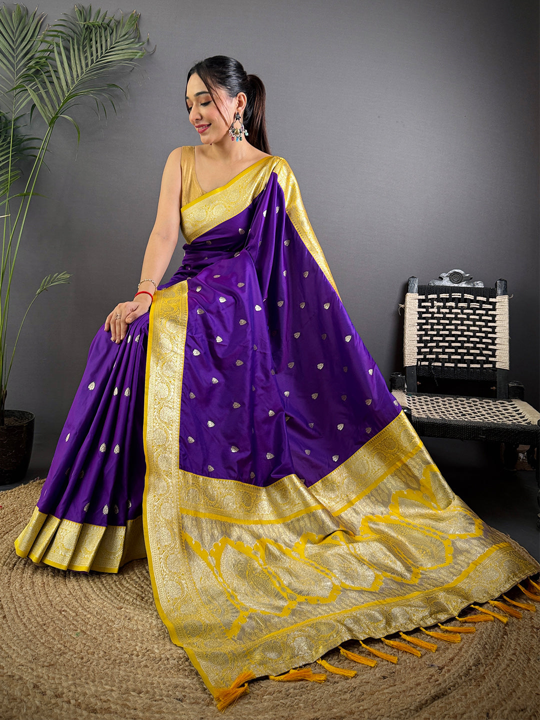 Purple Soft Silk Feather Saree