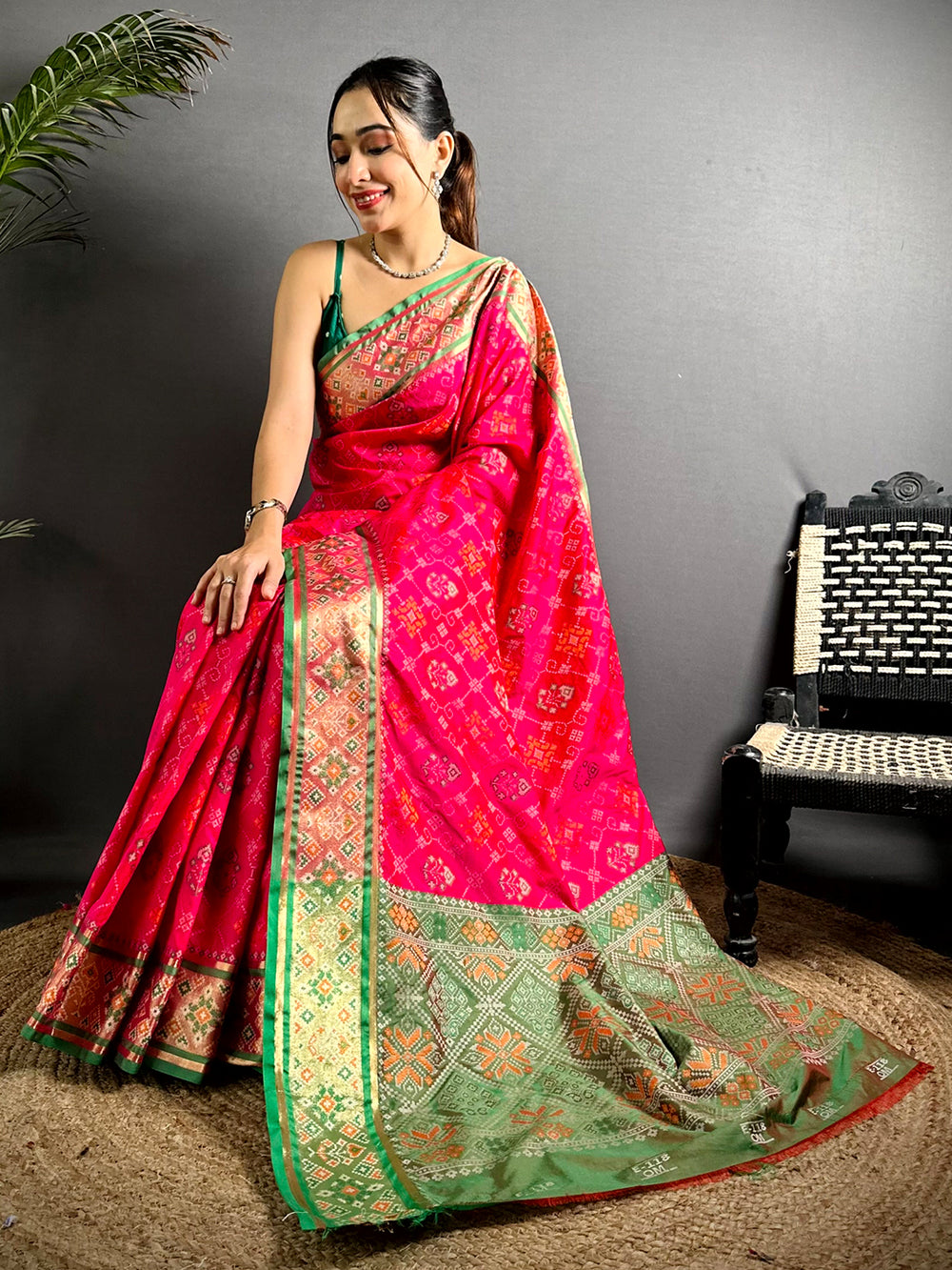 Pink Pochampally Patola Soft Silk Saree