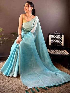 Sky Blue Ombre Chanderi Tissue Saree