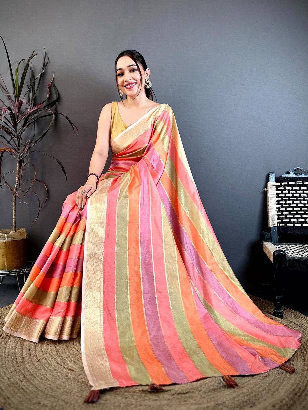Classic Tussar Rainbow Digital Print Saree