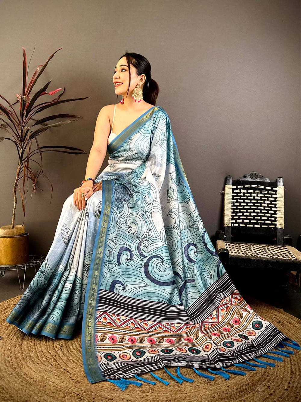 Opulent Freehand Kalamkari Silk Saree