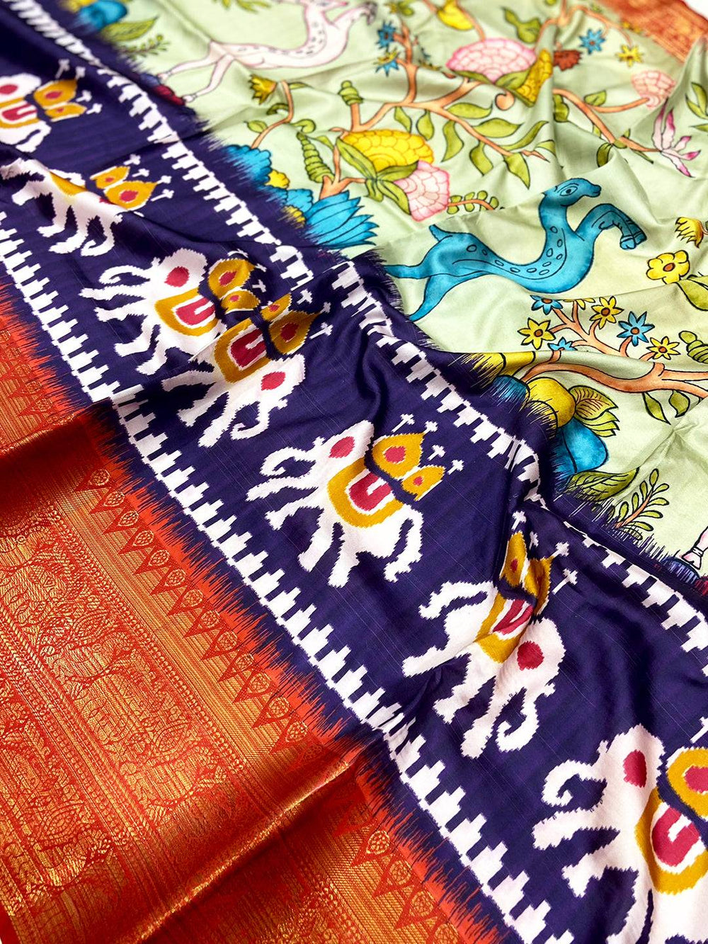 Light Green Floral Banarasi Silk Saree