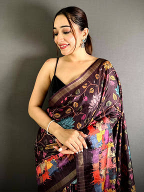 Radiance Ghicha Tussar Pen Kalamkari Saree