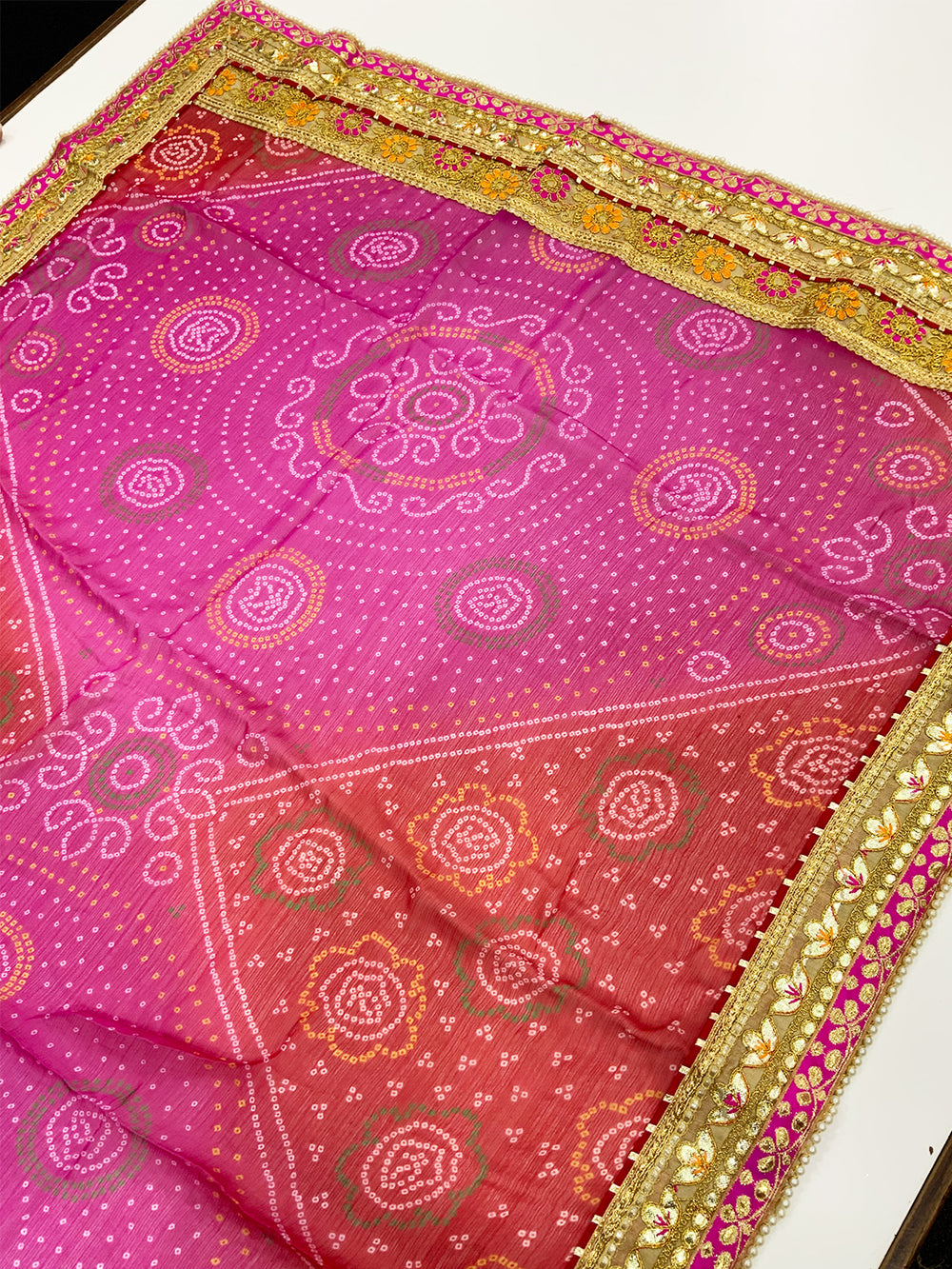Latest Chinnon Foil Work Bandhej Saree
