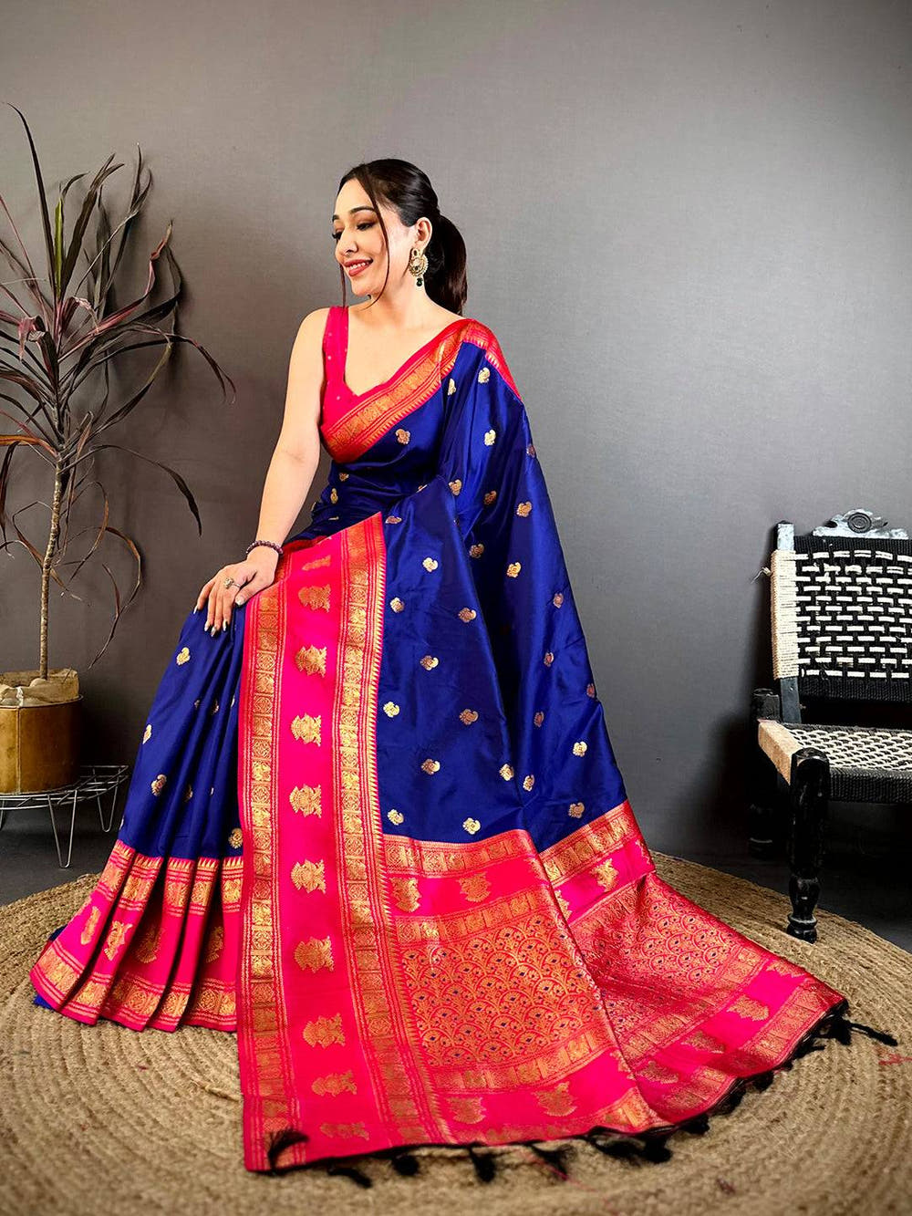 Elegant Royal Blue Zari Butta Silk Saree