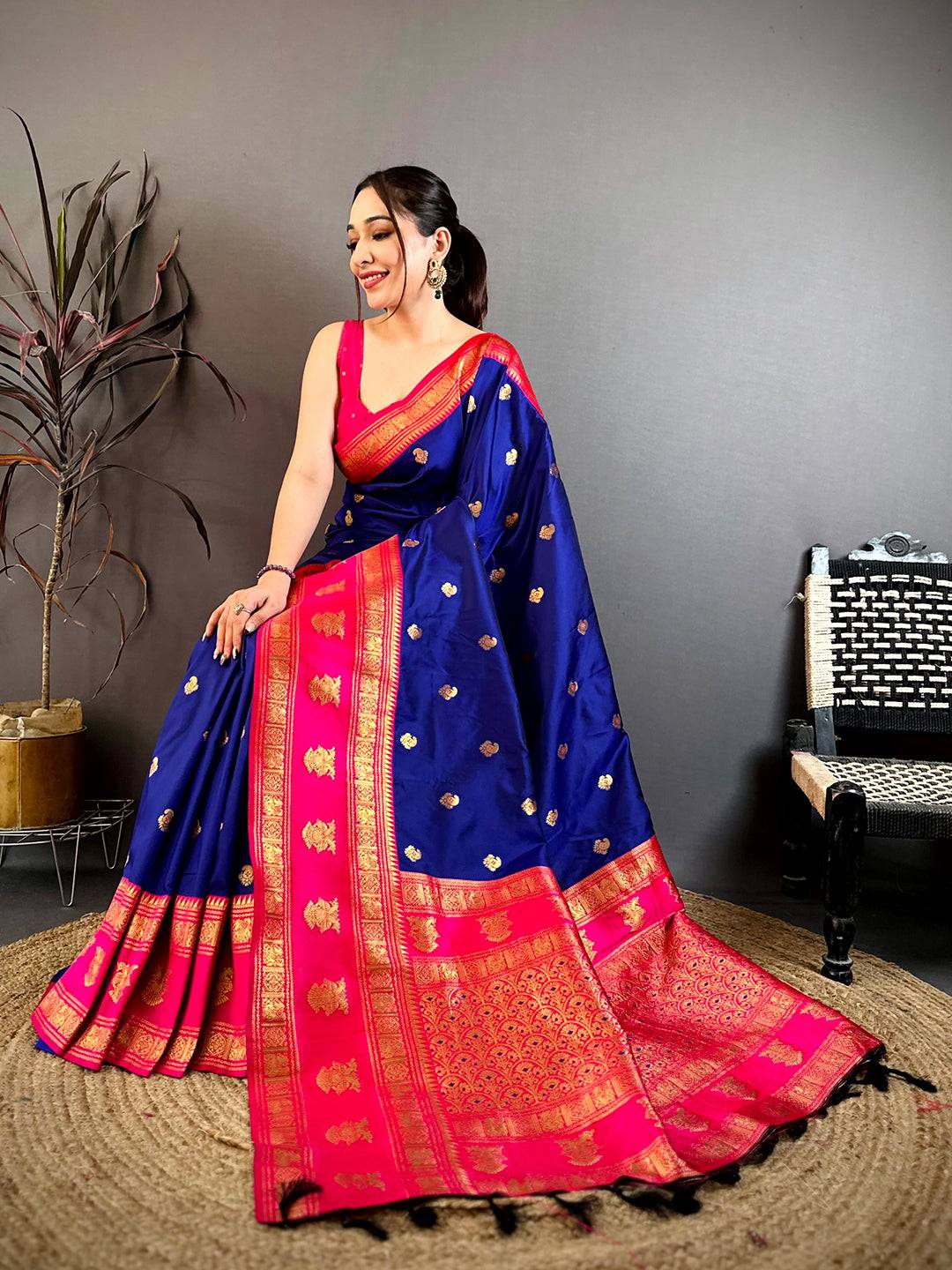 Elegant Royal Blue Zari Butta Silk Saree