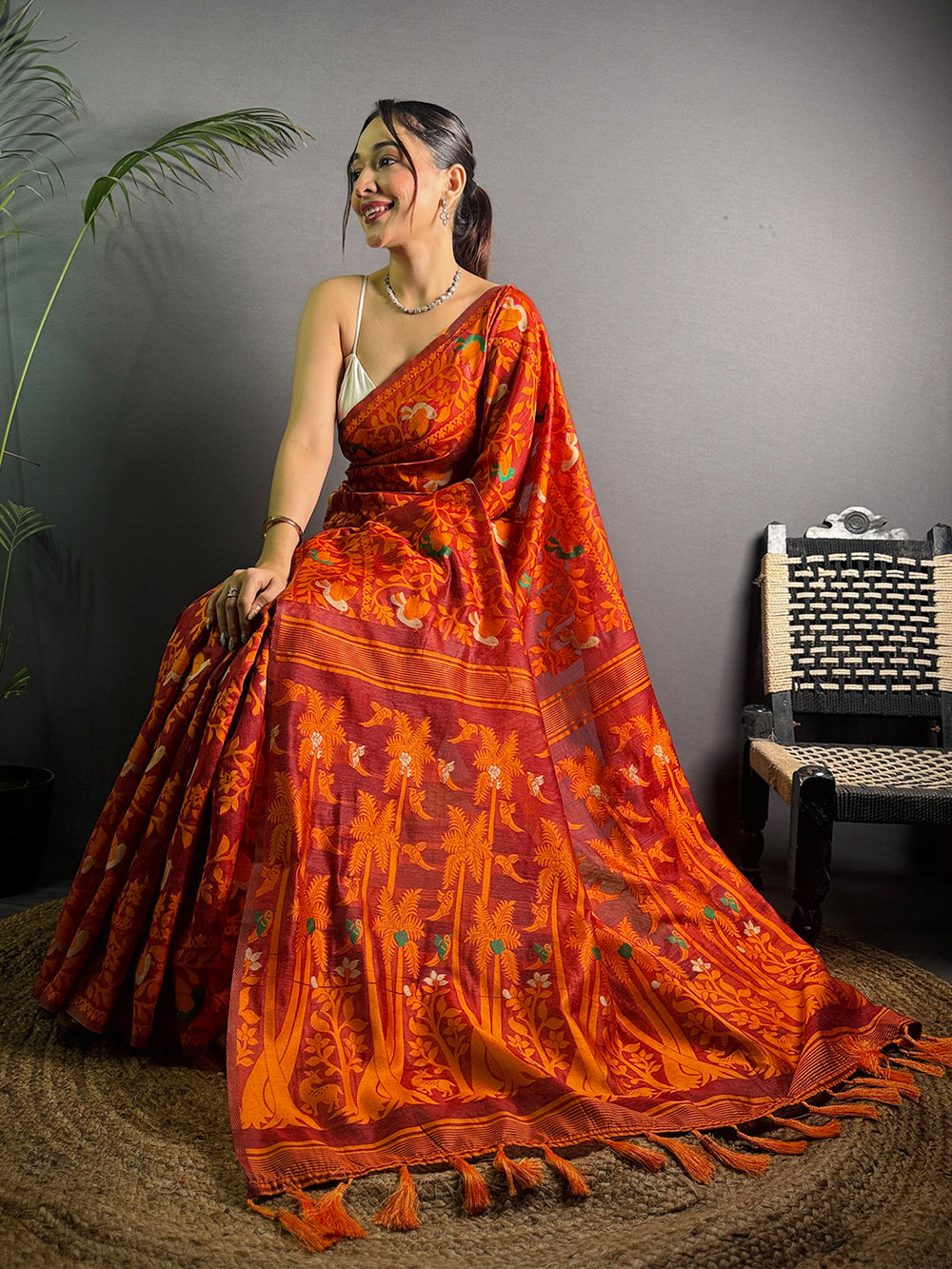 Maroon Colour Dhakai Jamdani Light Weight Cotton Silk Saree