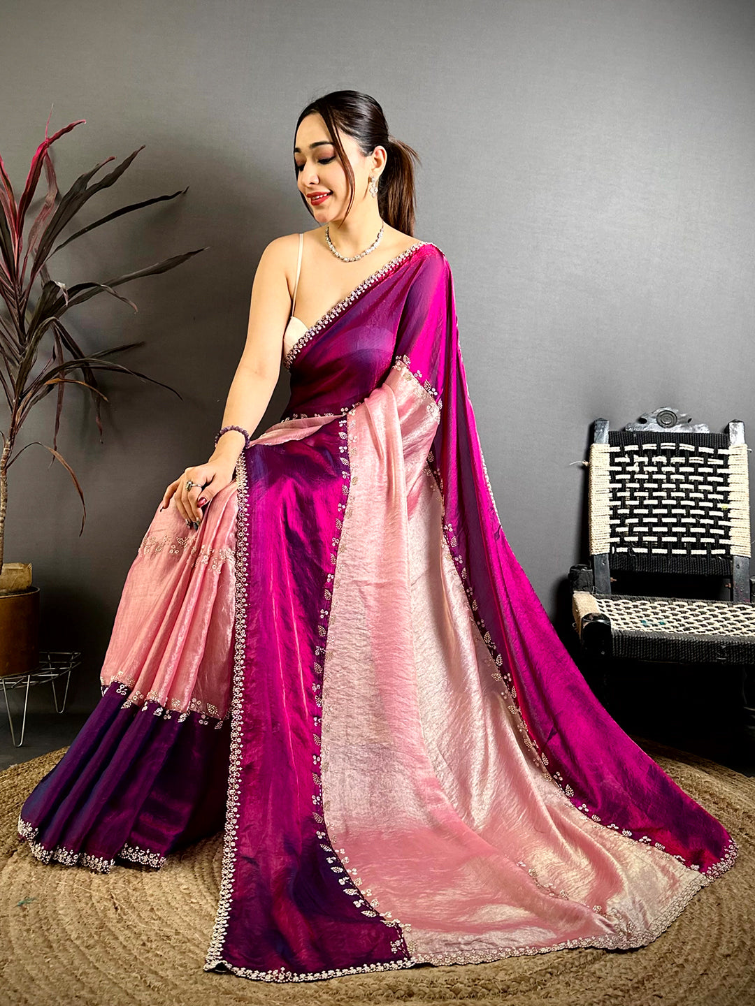 Radiant Peal Satin Tissue Saree