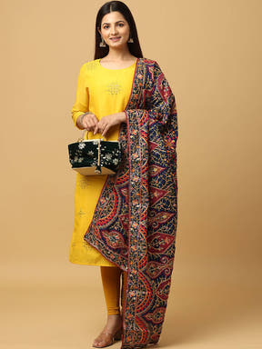Model holding Navy Poly Chiffon Pashmina Dupatta