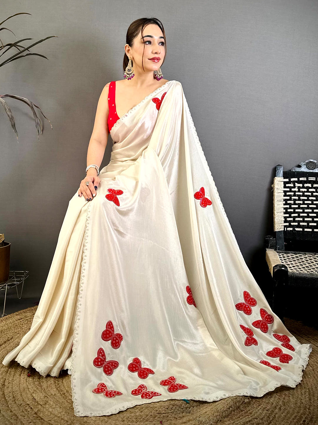 Regal Butterfly Bandhej Soft Chinnon Saree