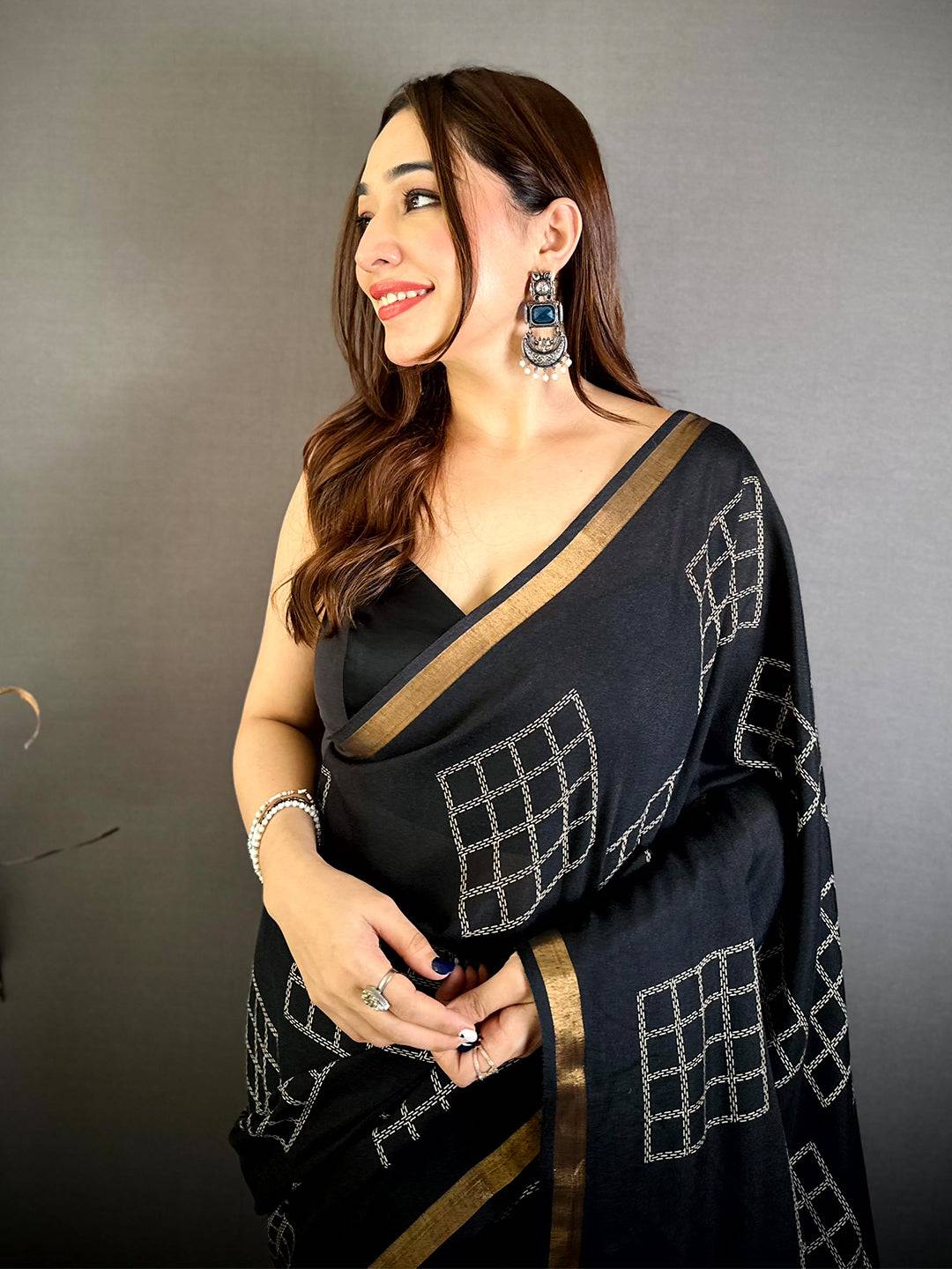 Black Mul Cotton Kalamkari Print Pallu Saree