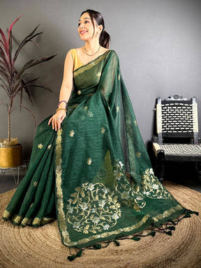 Green Sona Chandi Muga Cotton Saree