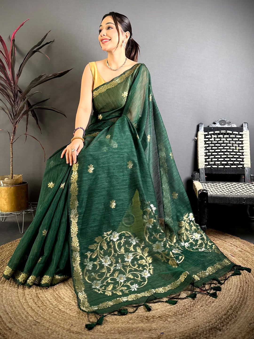 Green Sona Chandi Muga Cotton Saree