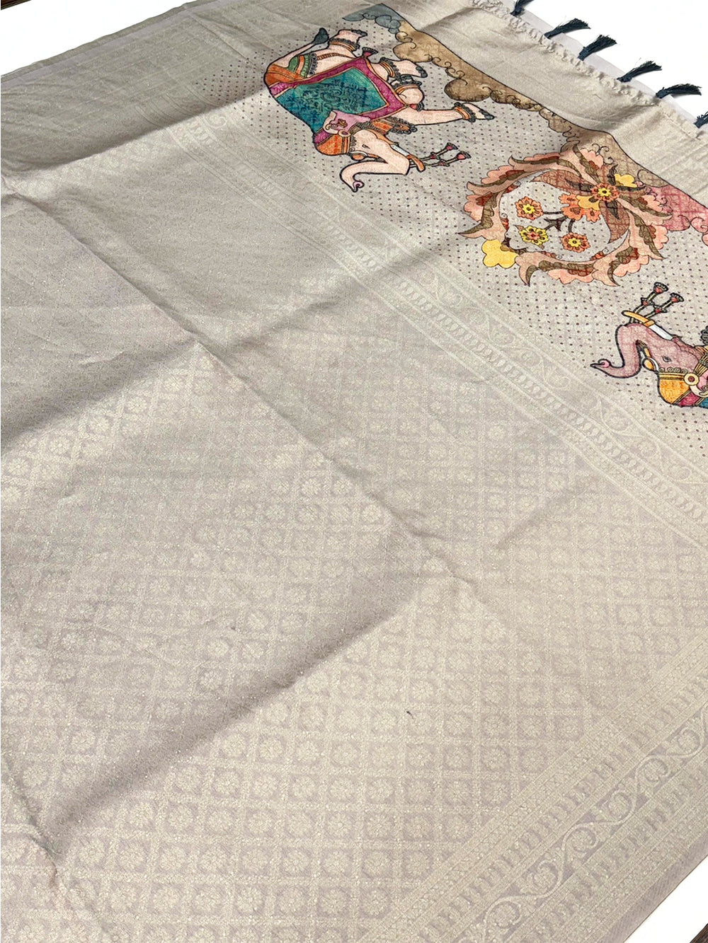 Vibrant Soft Kanjivaram Kalamkari Pallu Saree