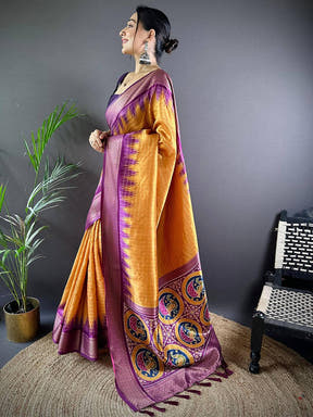 Navy Blue Copper Elegance Soft Silk Saree
