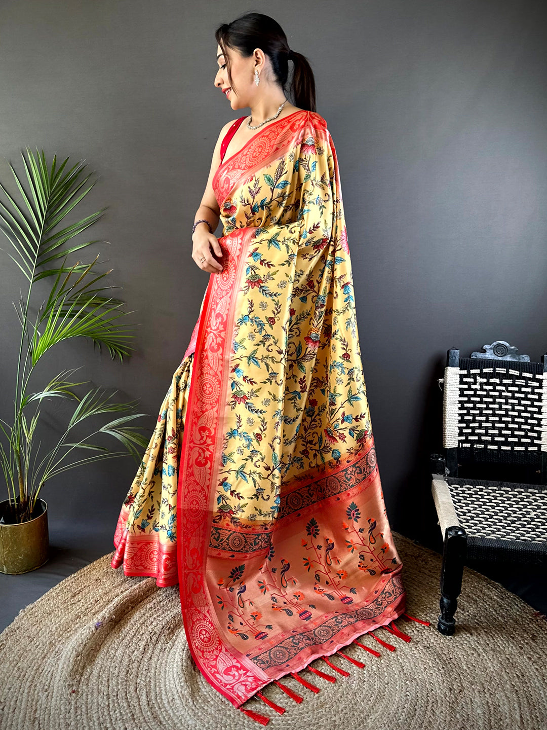 Yellow Yevla Pathani Soft Silk Saree