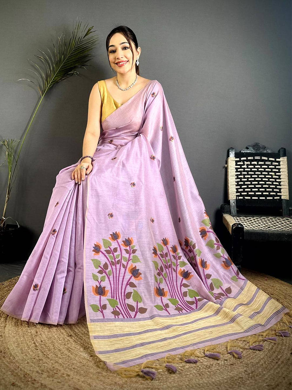 Lavender Ghicha Minakari Weave Saree