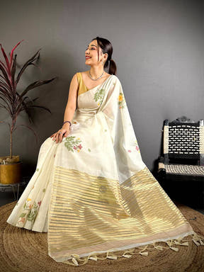 Pastel Butta Handloom Linen Saree


