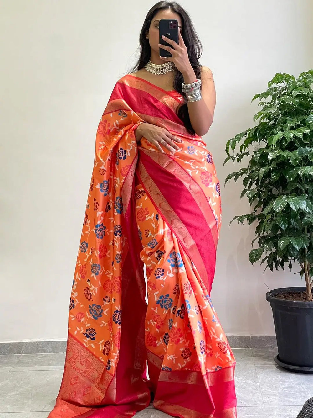 Elegant Pochampally print saree in soft silk with Gadwal border