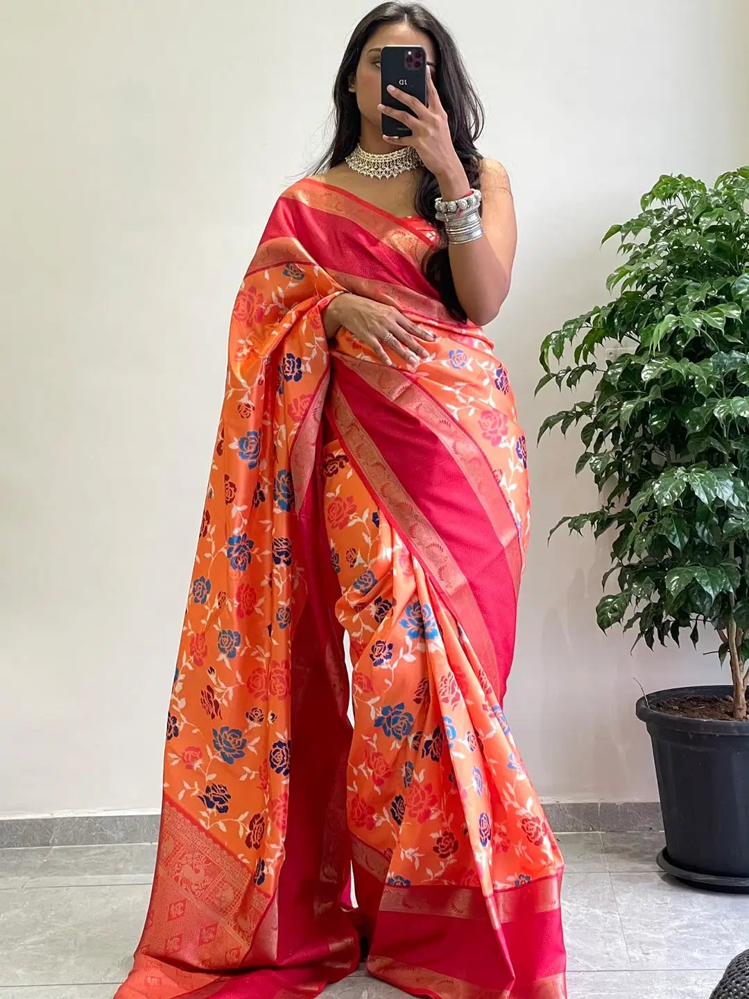 Elegant Pochampally print saree in soft silk with Gadwal border