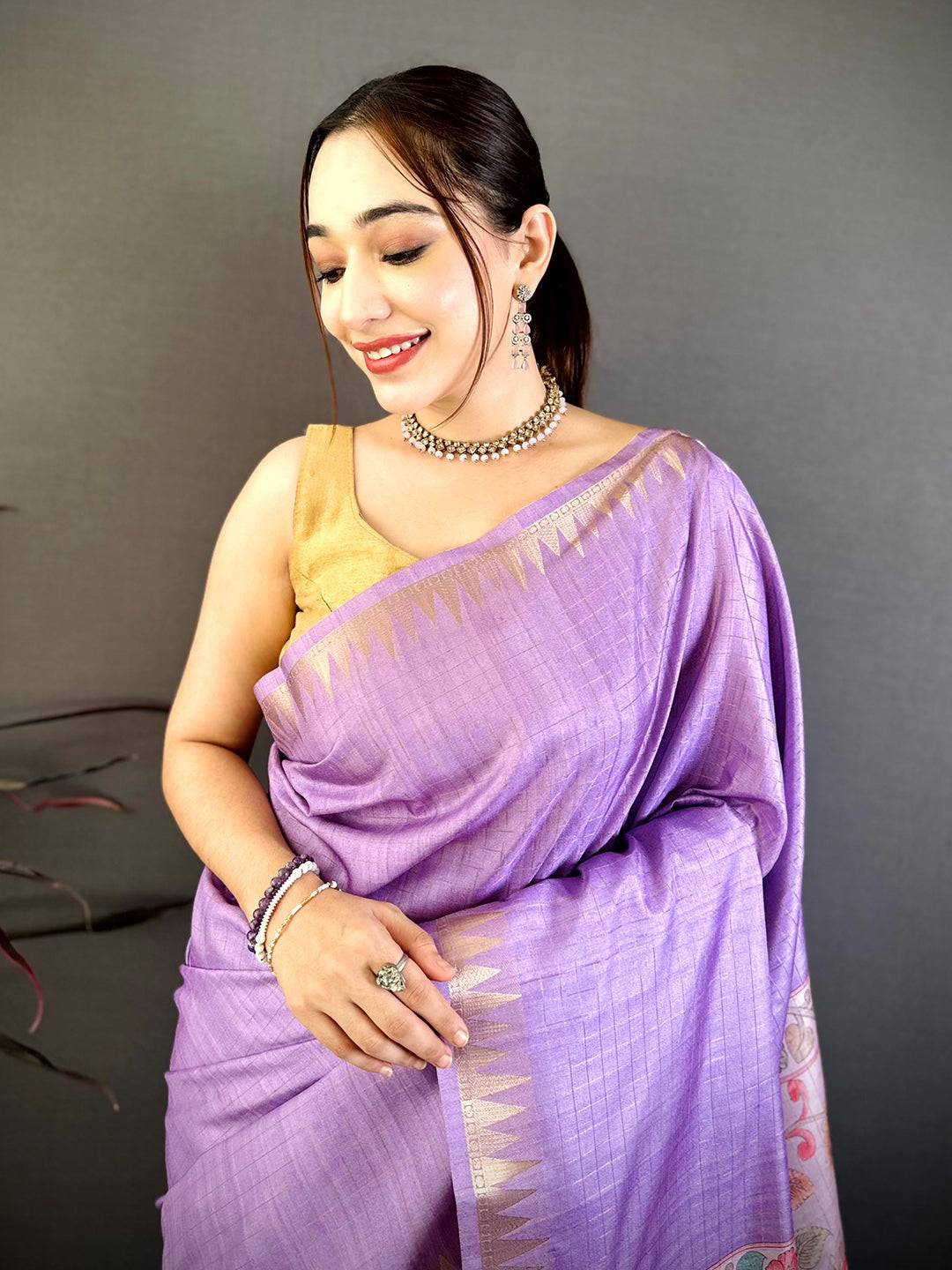 Opulent Lavender Kalamkari Pallu Saree

