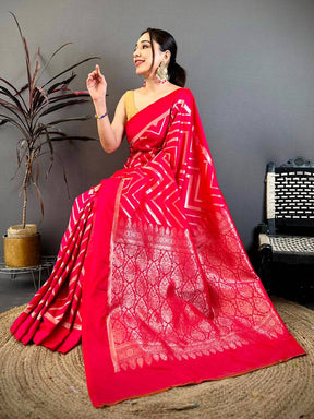 Pink Geometric Zari Weave Banarasi Saree