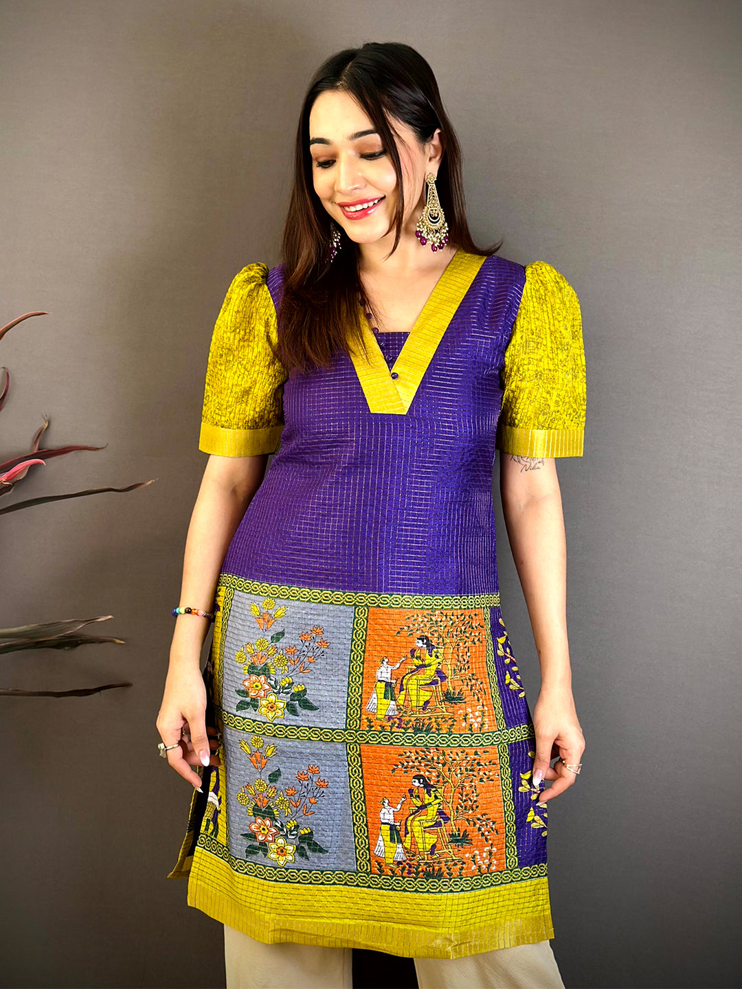 Opulent V Neck Kota Doriya Kurti