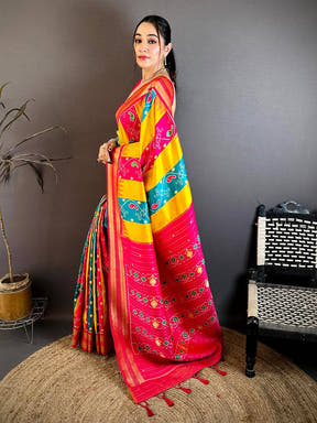 Artisan Silk Multi Ikkat Patola Weaving Saree